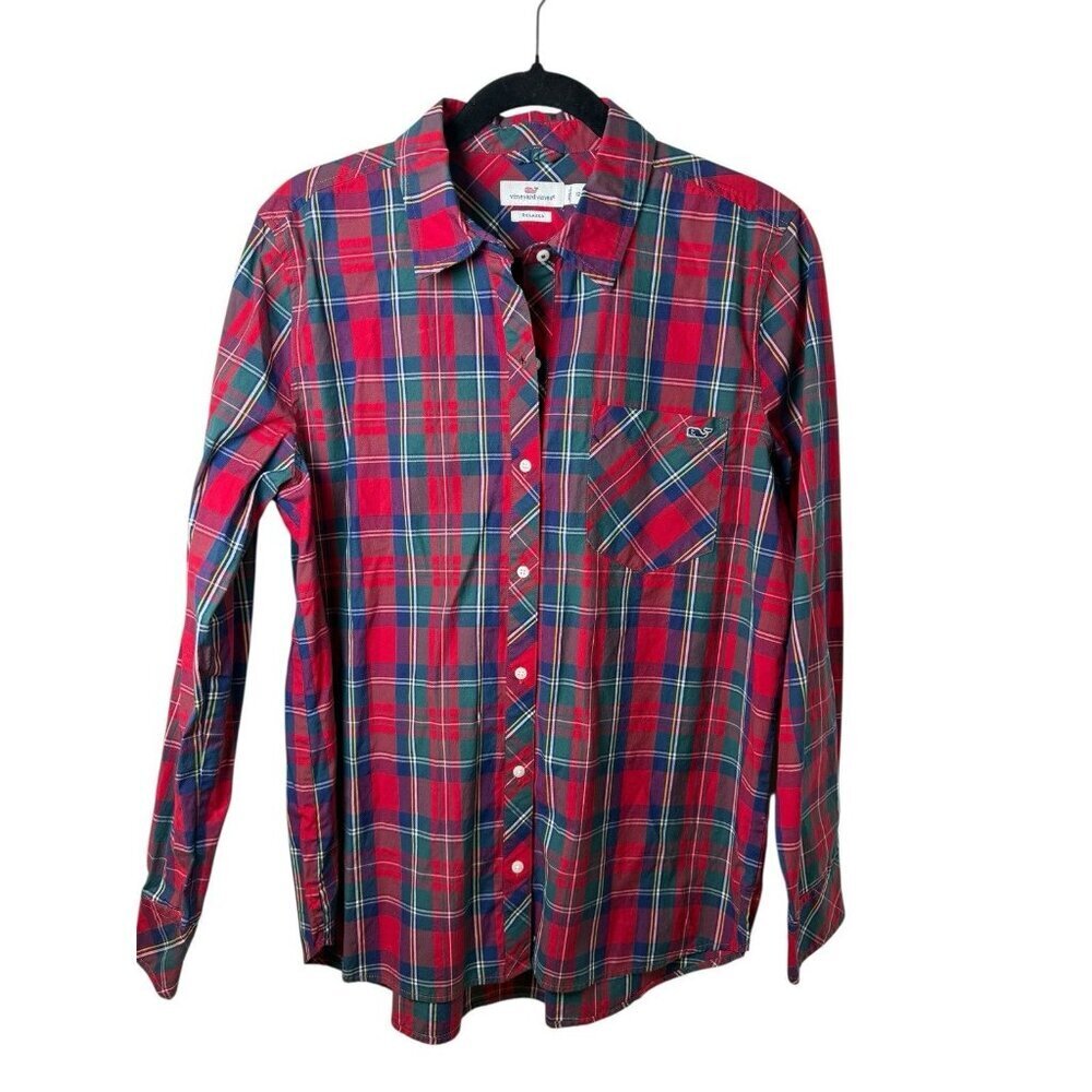 Vineyard Vines Womens Tartan Plaid Button Down Shirt Red Green Sz 12 Preppy